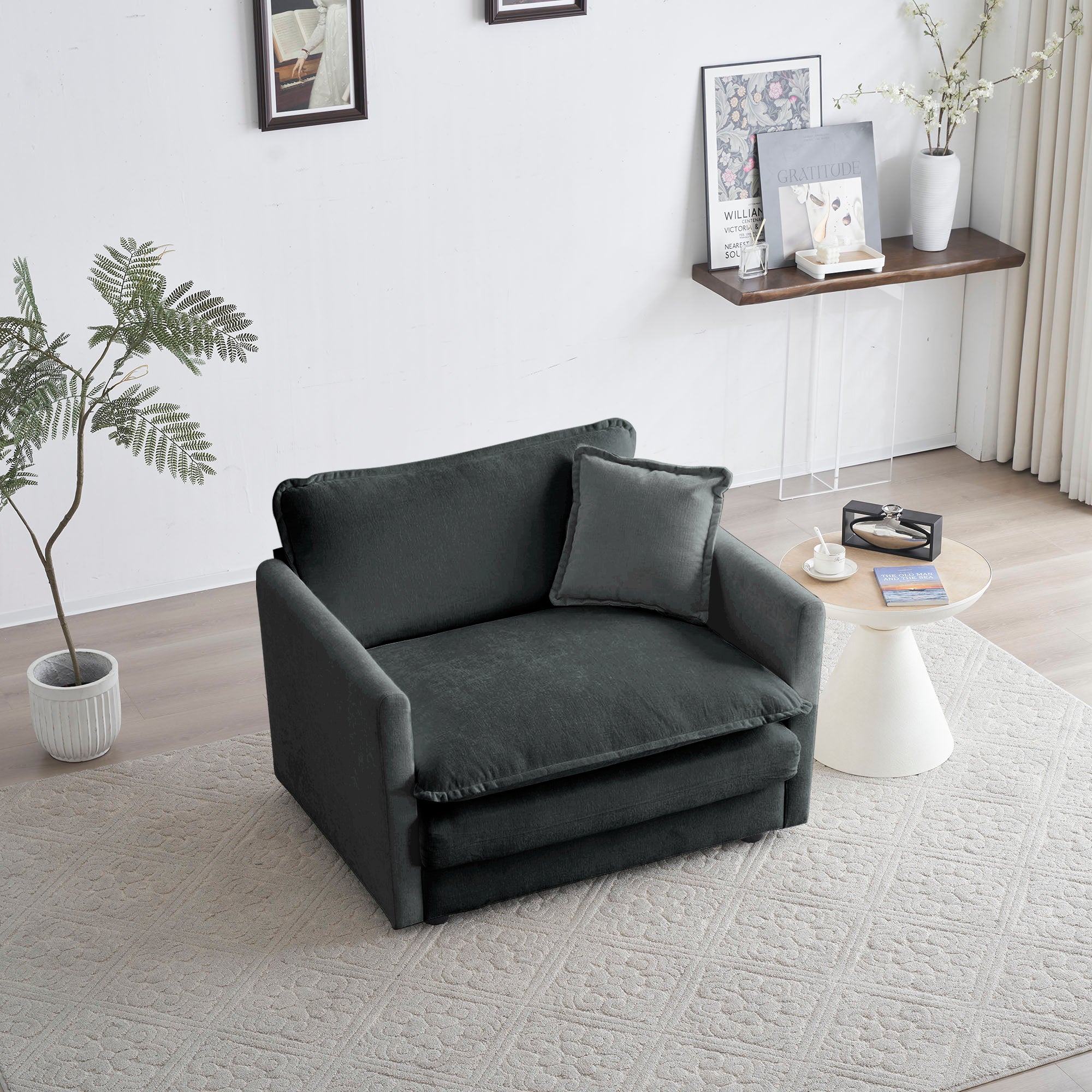 Comfy Deep Single Seat Sofa Upholstered Reading Armchair Living Room Chair Gray Chenille Fabric1 Toss Pillow Gray Chenille 1 Seat