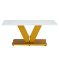 Modern Minimalist Coffee Table. Tempered Glass With Stickers Tabletop,Golden Mdf Pillars. Suitable For Living Room And Dining Room Gold Mdf Glass