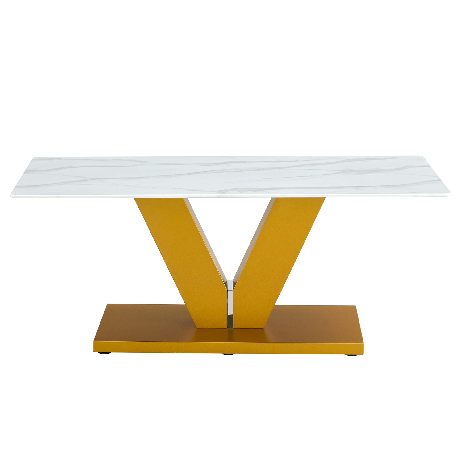 Modern Minimalist Coffee Table. Tempered Glass With Stickers Tabletop,Golden Mdf Pillars. Suitable For Living Room And Dining Room Gold Mdf Glass