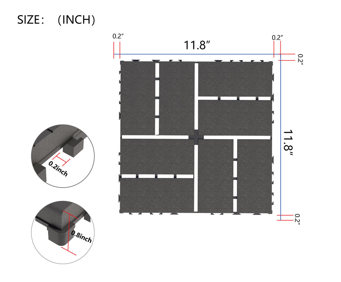 Plastic Interlocking Deck Tiles,44 Pack Patio Deck Tiles,12"X12" Square Waterproof Outdoor All Weather Use, Outdoor And Indoor Patio Decking Tiles For Poolside Balcony Backyard, Dark Grey Grey