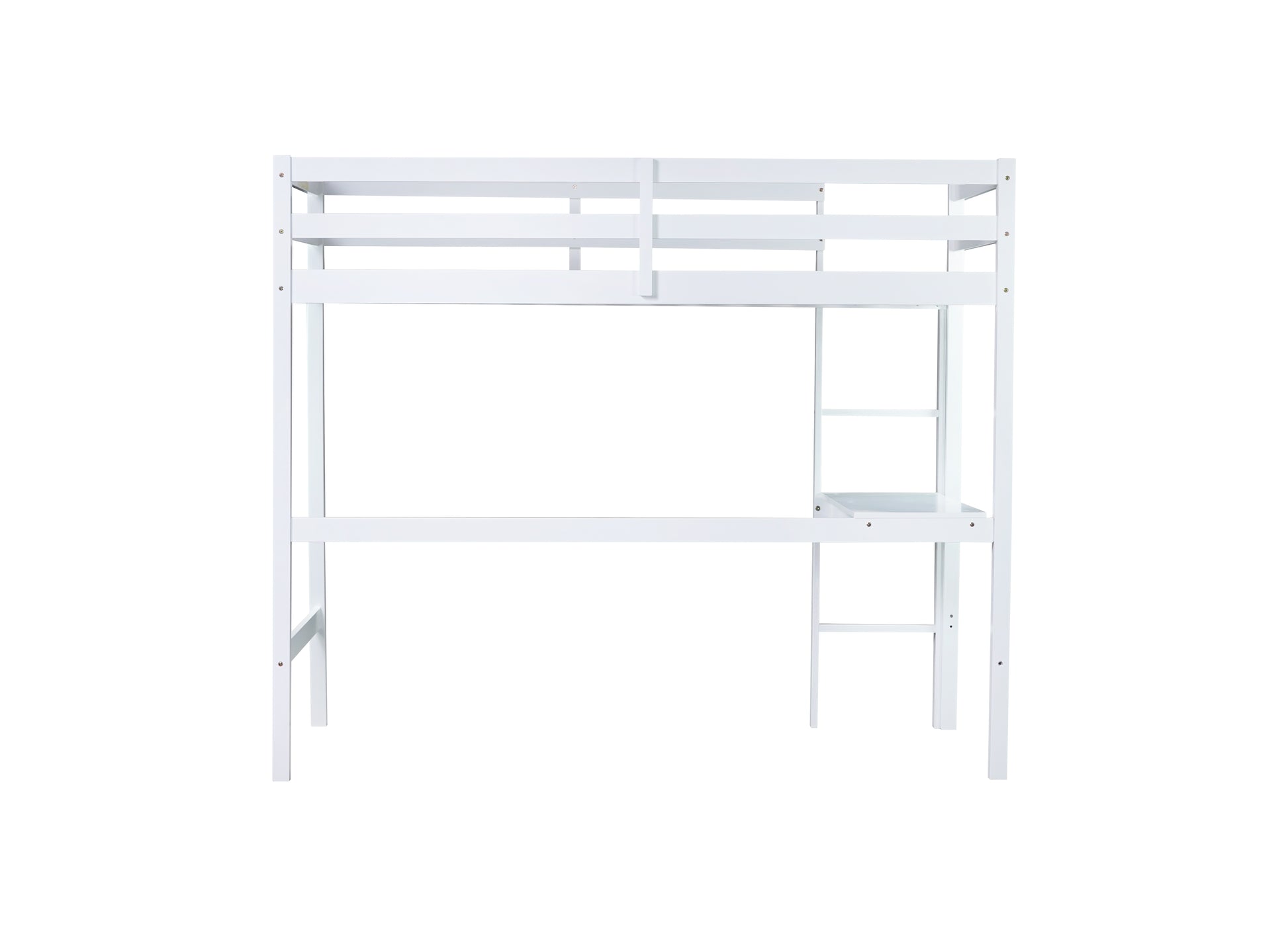 Twin High Loft Bed, Rubber Wood Loft Bed With Safety Guardrail, Built In Desk, Ladder,White Twin White Rubber Wood