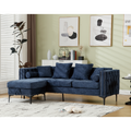 Arrived L Shaped Sectional Sofaconvertible Storage Ottoman,Chenille ,Square Arm, Modern Tufted Couch ,3 Seater, And Nailhead,Blue Blue Polyester Wood Primary Living Space Medium Soft Tufted Back Modern Square Arms Metal & Wood 4 Seat