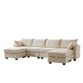 113.5'' Modular Sectiona Corduroy Sofa, Sectional Couches For Living Room U Shaped Sectional Couch With Storage Ottoman, 6 Seats Convertible Sectionals With Chaise Beige Corduroy 3 Seat