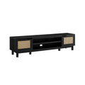 Modern Rattan Door Low Tv Stand For Tvs Up To 80 Inches Black Black 80 89 Inches Mdf Mdf