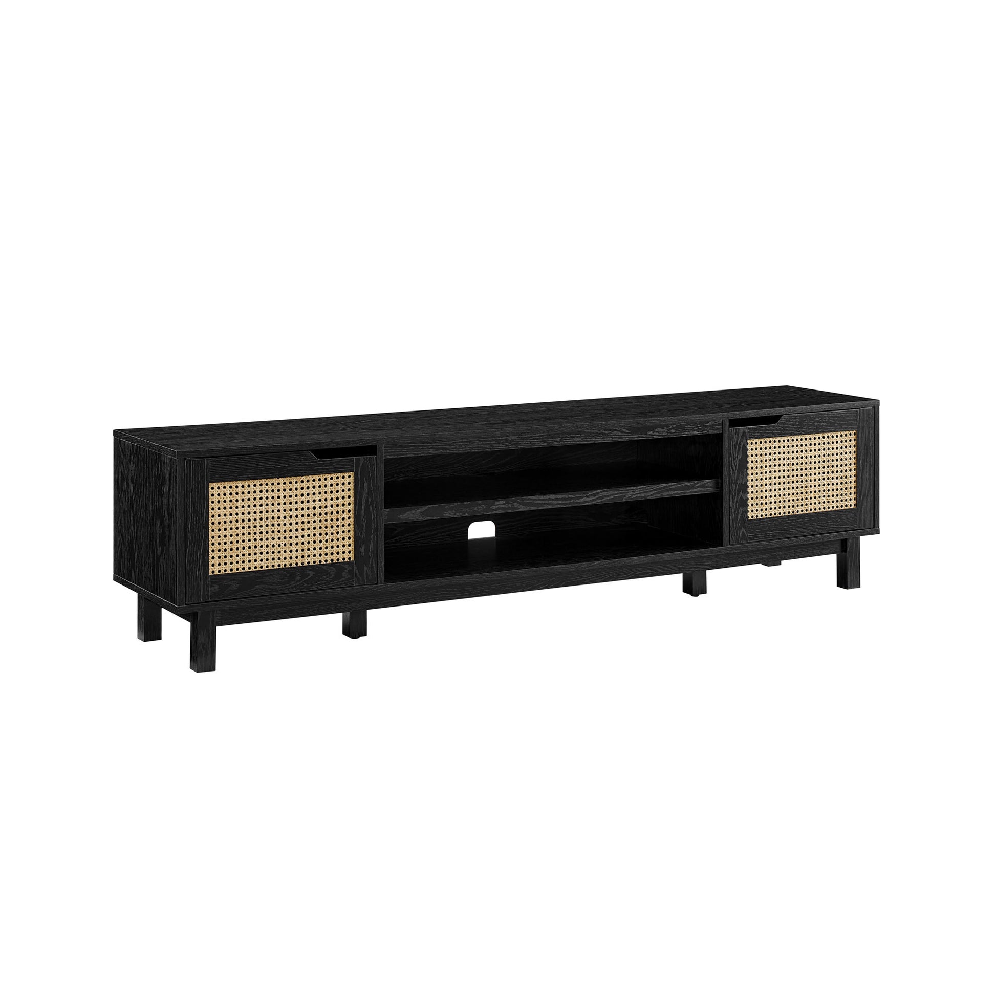 Modern Rattan Door Low Tv Stand For Tvs Up To 80 Inches Black Black 80 89 Inches Mdf Mdf