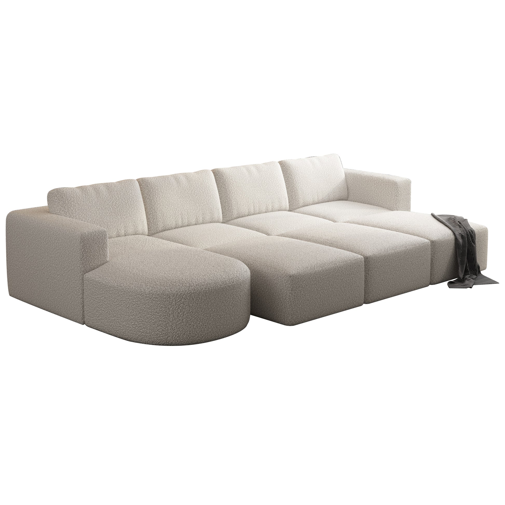 104.32*70.86 Modular Sectional Sofa Sleeper Couch, Sectional Sofa With Chaise And Ottoman, Convertible U Shaped Modular Sofa Set. Compressed Sponge, White. Combo A B C D White Primary Living Space Soft Minimalist,Modern Foam Spring 5 Seat