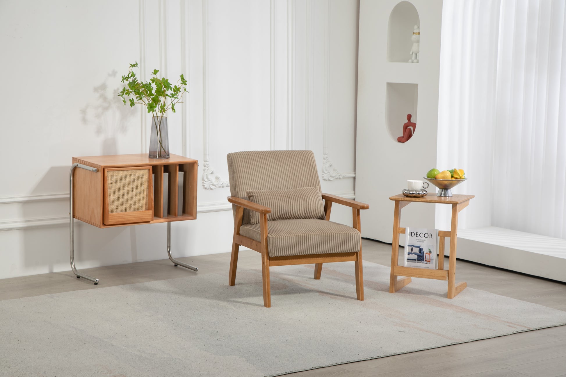 Leisure Chair With Solid Wood Armrest And Feet, Leisure Chair, Wood Frame, Velvet, L, Solid Rubber Wood Legs, Mid Century Modern Accent Chair, For Living Room Bedroom Studio Chair Camel Corduroy