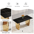 Table And Chair Set,Modern Rectangular Table With 0.4 Inch Black Patterned Tabletop And Gold Legs, Suitable For Kitchen, Dining Room, And Living Roomcomfortable Pu Seats,Perfect For Dinner, Meet Black Seats 4 Sintered Stone