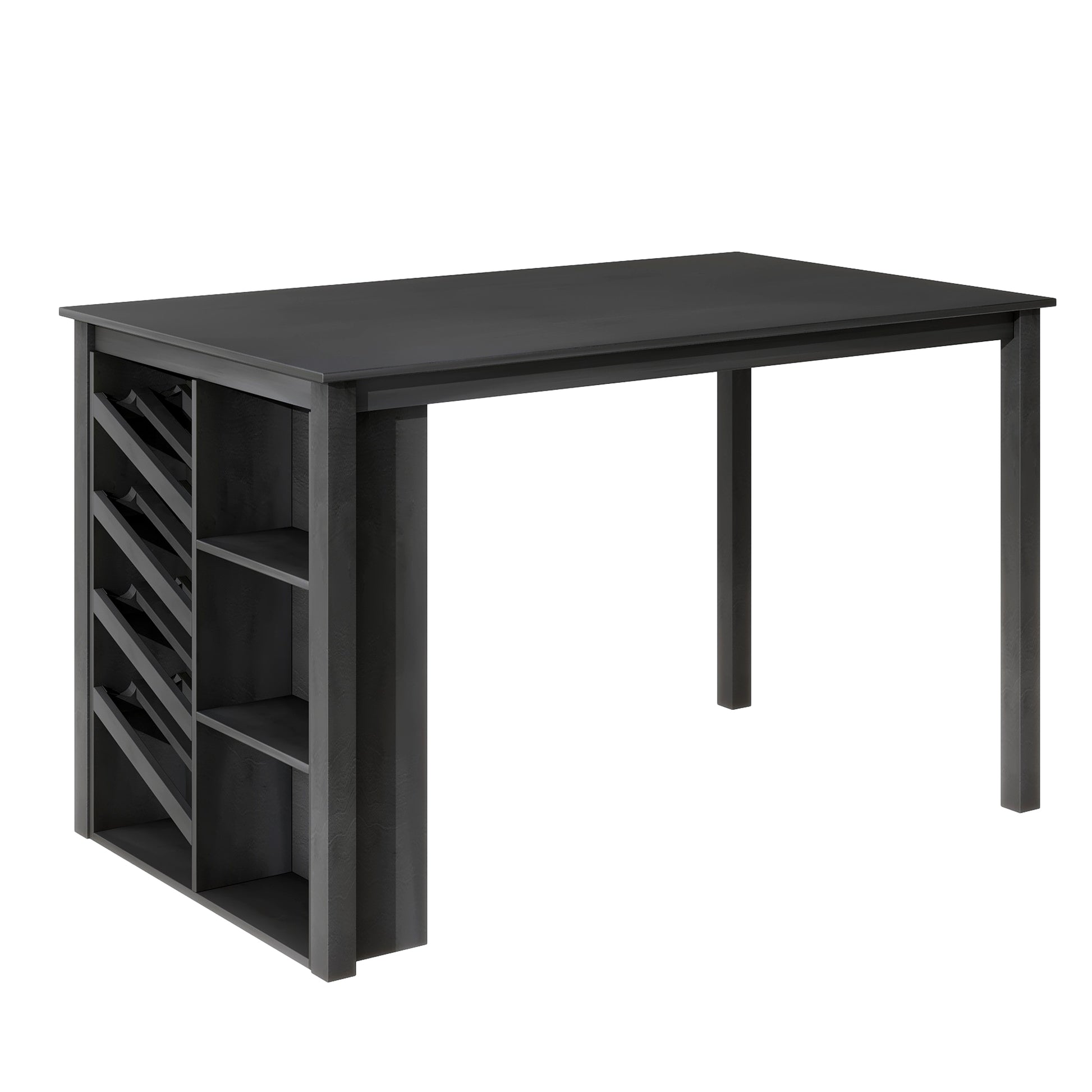 Updated Counter Height 5 Piece Solid Wood Dining Table Set, 59*35.4Inch Table With Curved Wine Rack And 4 Upholstered Chairs, Grey Wood Dining Room Solid Wood Rubberwood Rectangular Dining Table With Chair Wood Wood Grey Solid Back Seats 4 Farmhouse 4