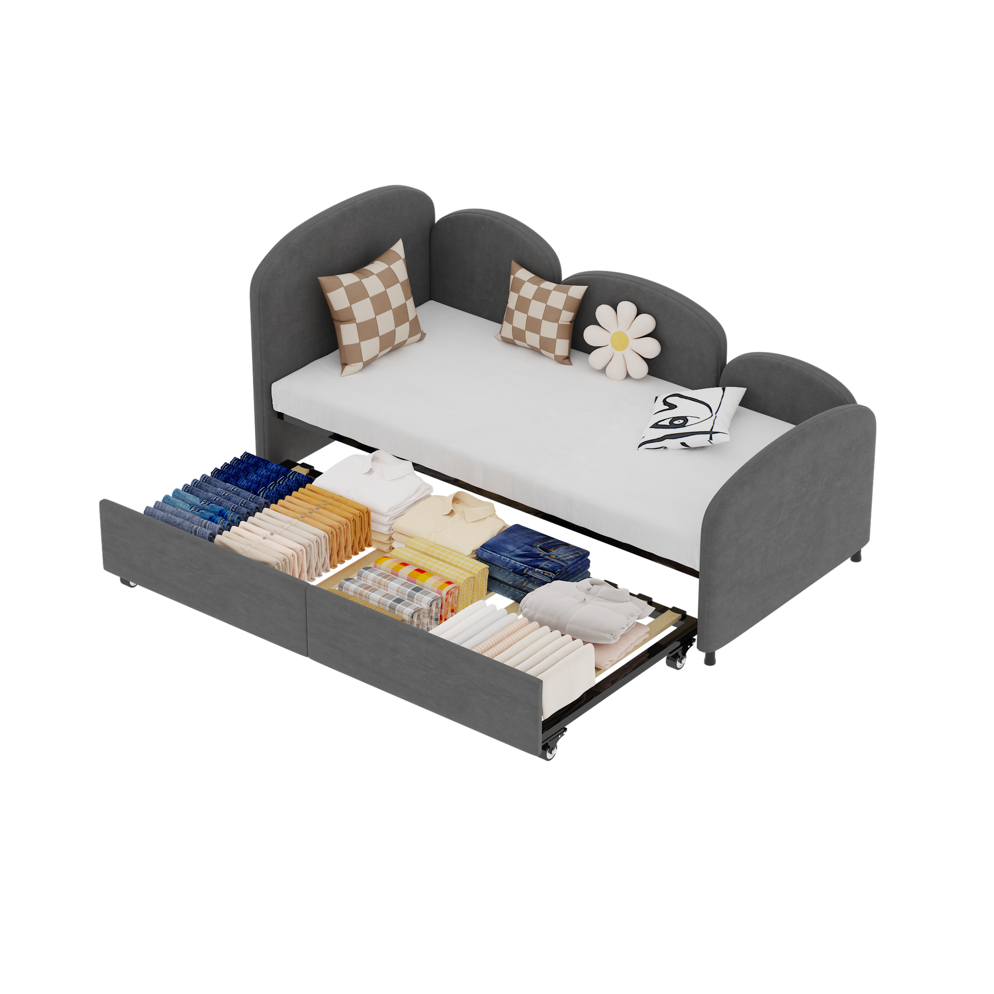 Twin Size Twin Size Bed Frames With An Another Bed Frame, Velvet Upholstered Daybed, Modern Sofa Bed Daybed Frame For Bedroom Living Room, Suitable For Living Room, Kids Room, Bedroom Ddry Gray Dark