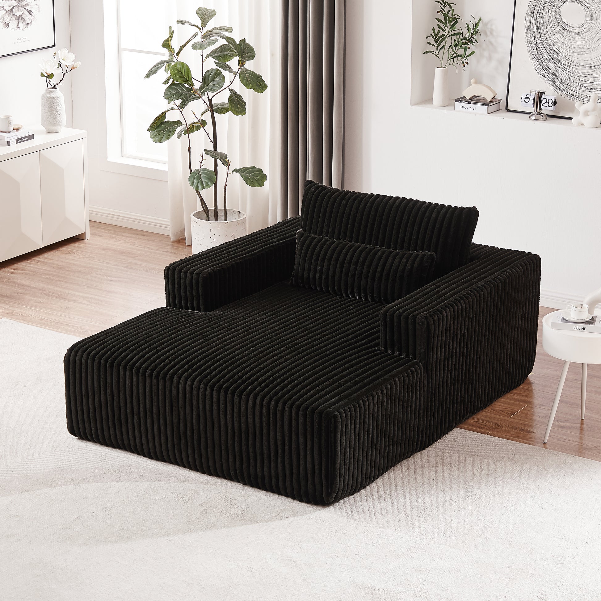 75 Inch Corduroy Sponge Sofa Lounge Chair,No Assembly Required,Fluffy Modern Sleeper Chair For Indoor Living Room Bedroom Black Foam Corduroy 1 Seat