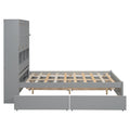 Full Size Platform Bed With Storage Headboard And 4 Drawers, Gray Box Spring Not Required Full Gray Wood Bedroom Bed Frame Solid Wood Mdf