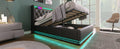 Queen Size Upholstered Bed, 360 Surround Led Function, Buttons Apps Remote Control, Hydraulic Storage Bed With Usb Type C Charging, Black,Pu Without Mattress Queen Black Pu
