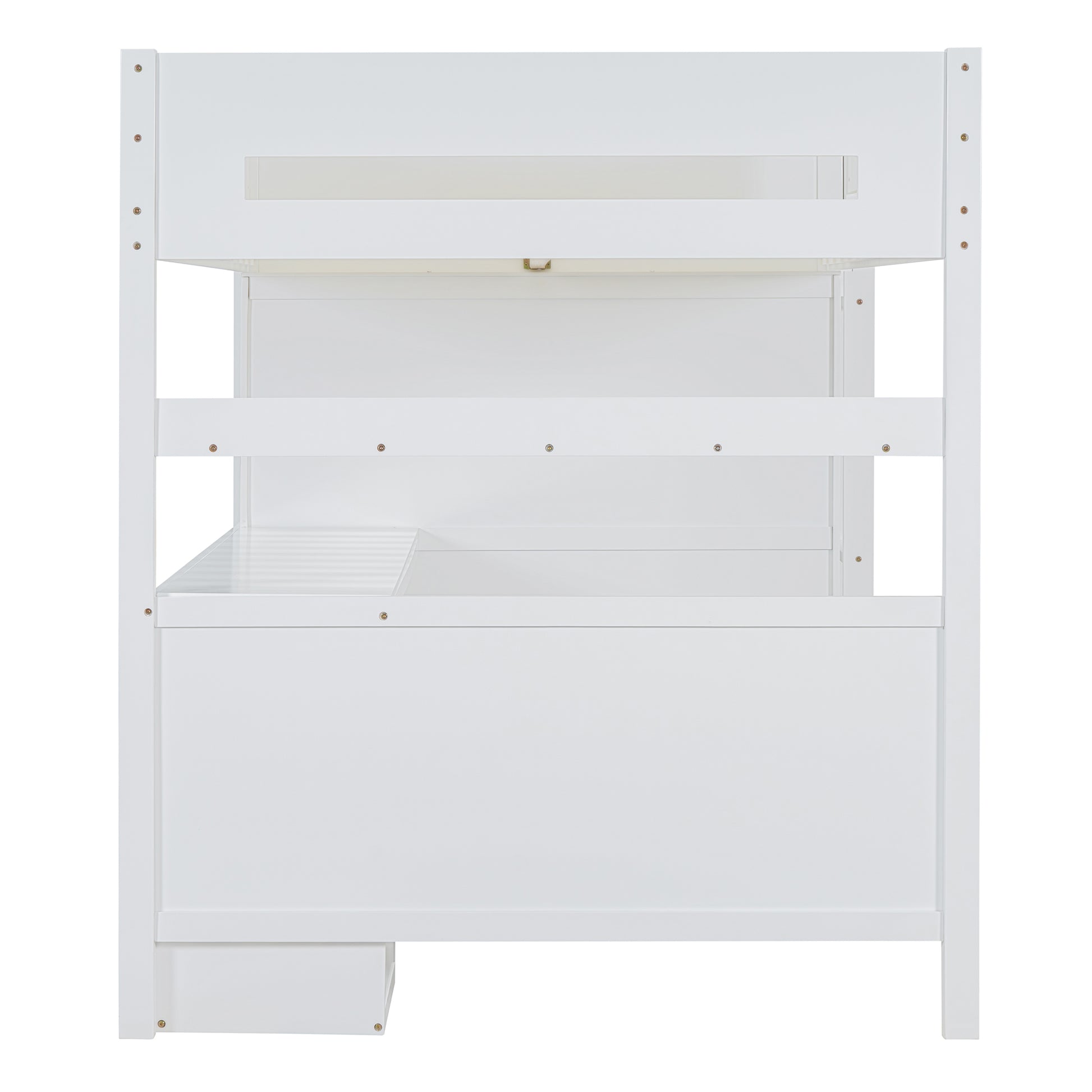 Full Size Wooden Loft Bed With Wardrobe, Desk, Drawers, Shelves, White Full White Plywood