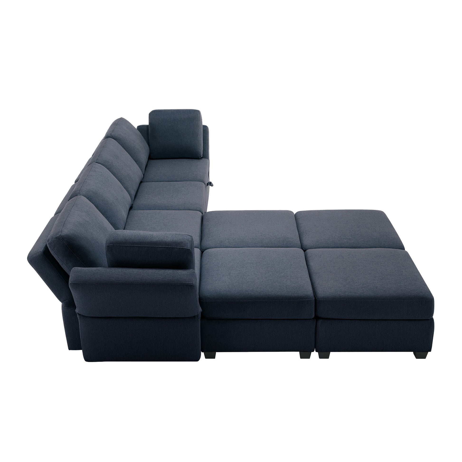 Modular Convertible U Shaped Sectional Sofa Couch With Storage Ottoman Corner Couch For Living Room, Adjustable Arms And Backs Blue Blue Polyester 4 Seat