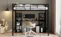 Full Size Metal Loft Bed With Built In Desk And Shelves, Black Brown Box Spring Not Required Full Black Brown Metal Bedroom Mdf Metal