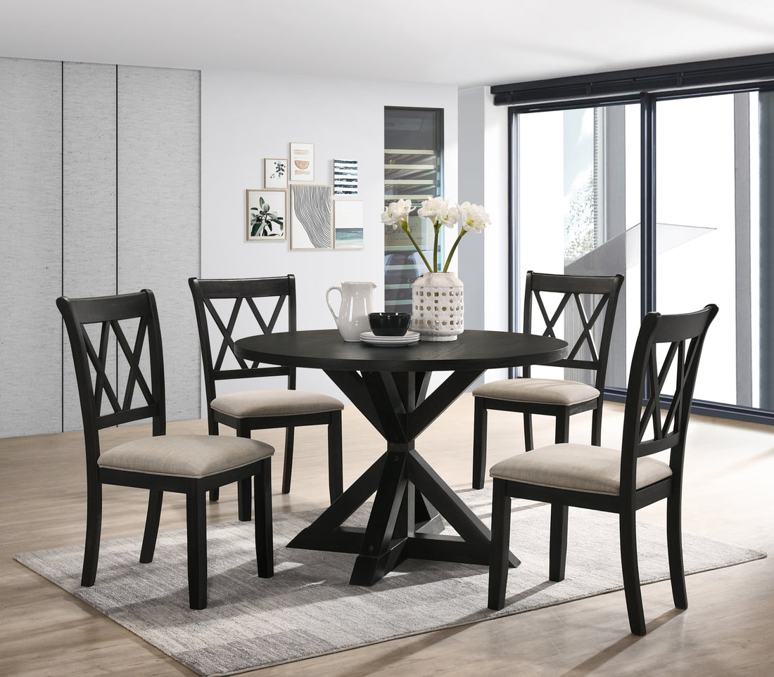 Indvale Cross Buck Wood 5 Piece Dining Set In Black Wood Dining Room Fixed Table Rubberwood Round Dining Table With Chair Wood Wood Black Seats 4 48 Inches Round Pedestal Solid Wood