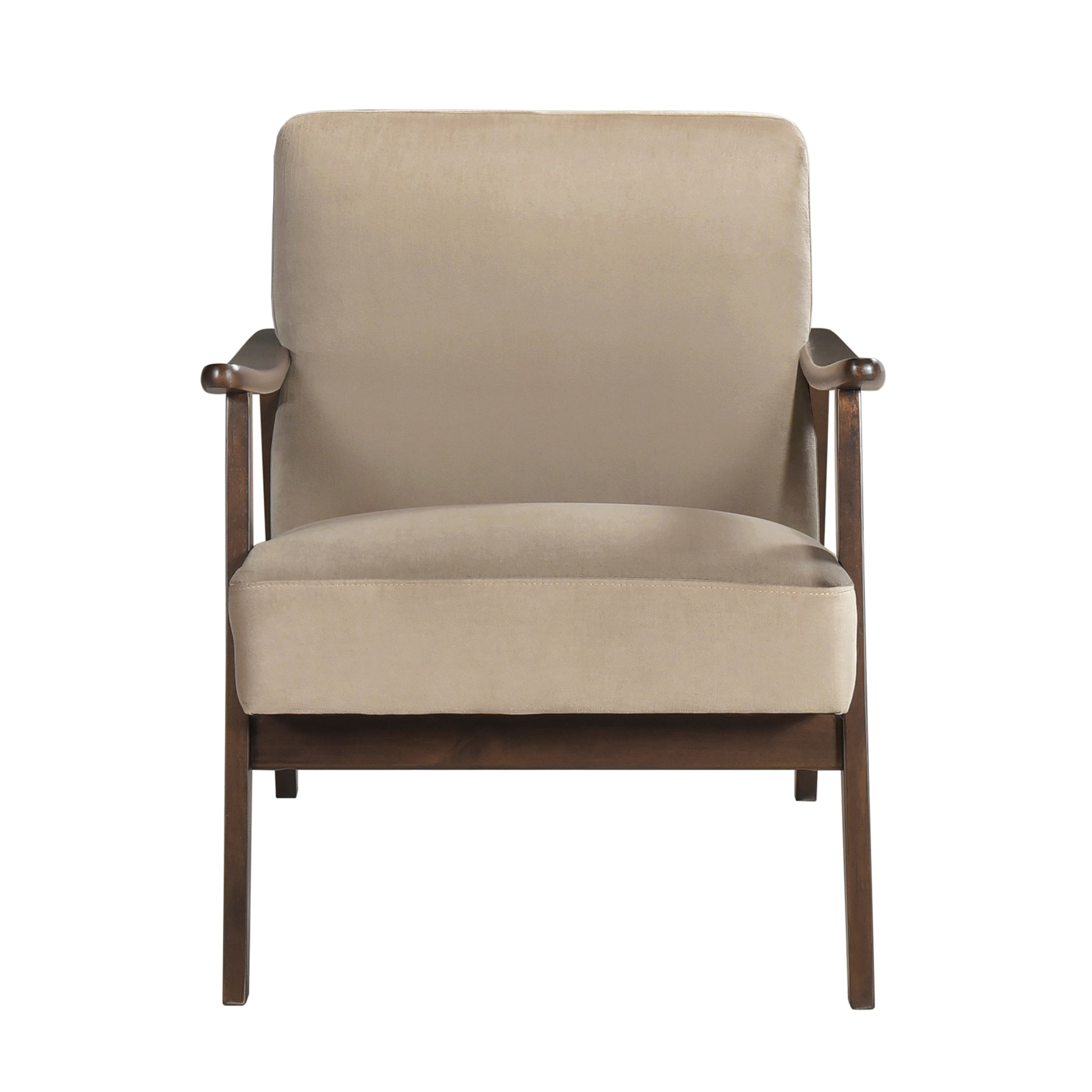 Mid Century Modern Design 1Pc Accent Chair Light Brown Velvet Upholstery Dark Walnut Finish Wood, High Resiliency Foam Cushions Light Brown Primary Living Space Mid Century Modern Solid Wood
