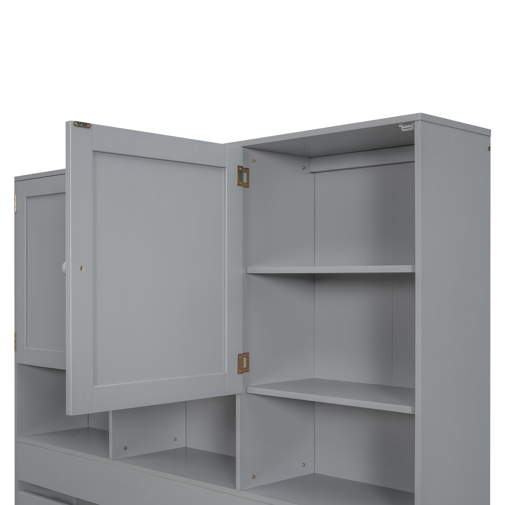 Queen Size Platform Bed With Storage Headboard And 4 Drawers, Gray Box Spring Not Required Queen Gray Wood Bedroom Bed Frame Solid Wood Mdf