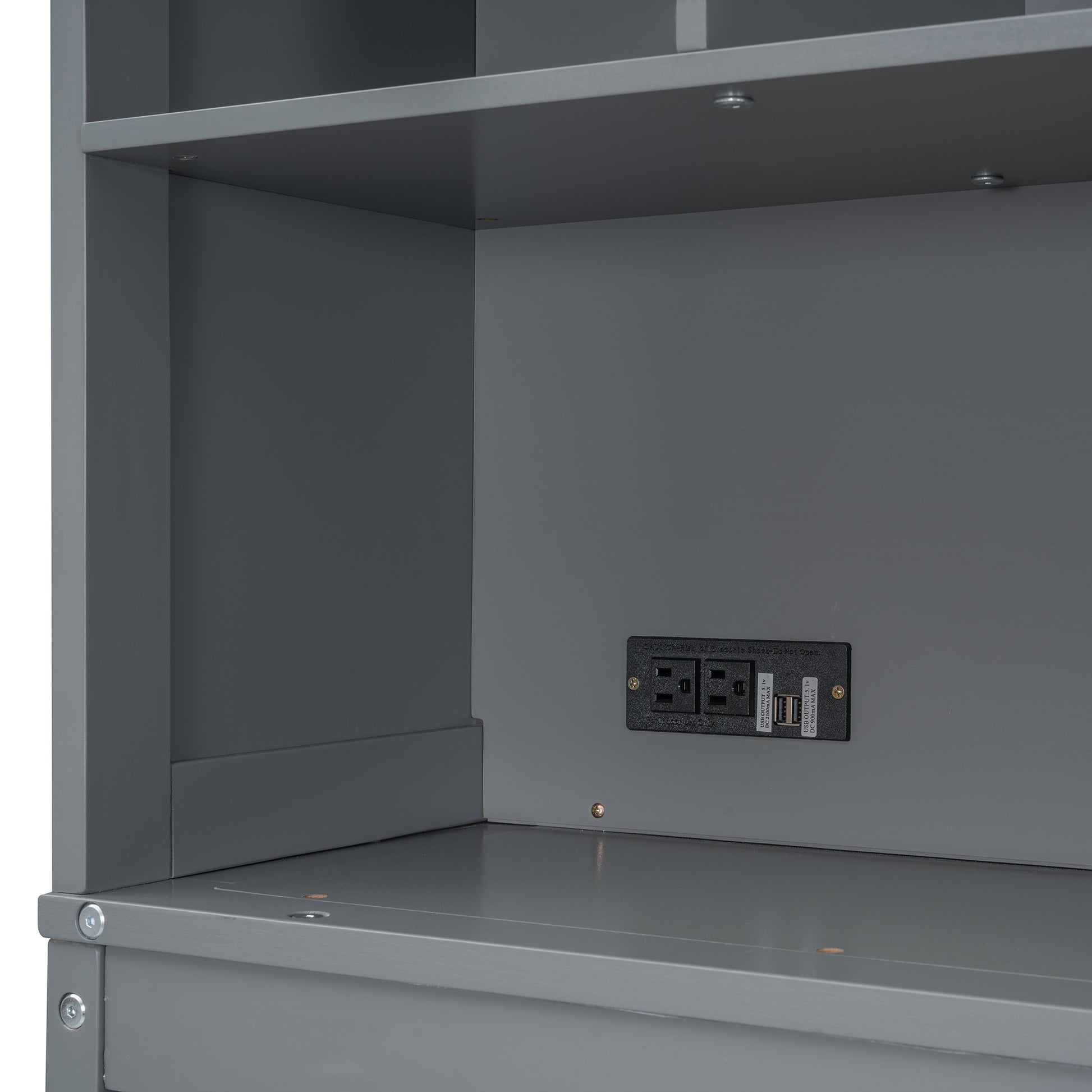 Queen Size Murphy Bed Wall Bed With Top Shelves & Usb,Gray Queen Gray Plywood