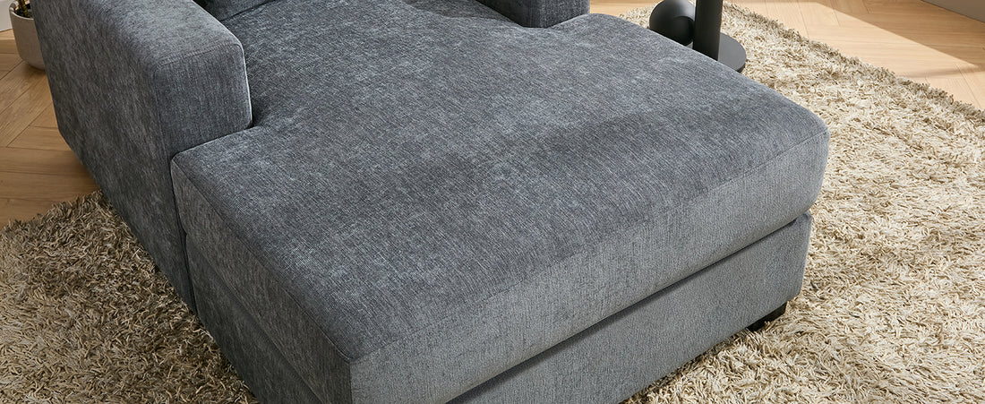 39.7" Oversized Chaise Lounger Modern Style Sofa Couch ,With Pillows, Charge Station & Cup Holders, Chenille Fabric, Blue Gray Blue Gray Chenille