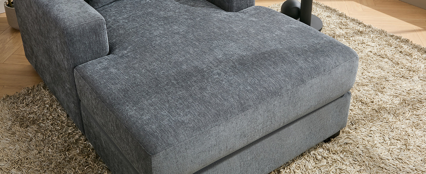 39.7" Oversized Chaise Lounger Modern Style Sofa Couch ,With Pillows, Charge Station & Cup Holders, Chenille Fabric, Blue Gray Blue Gray Chenille