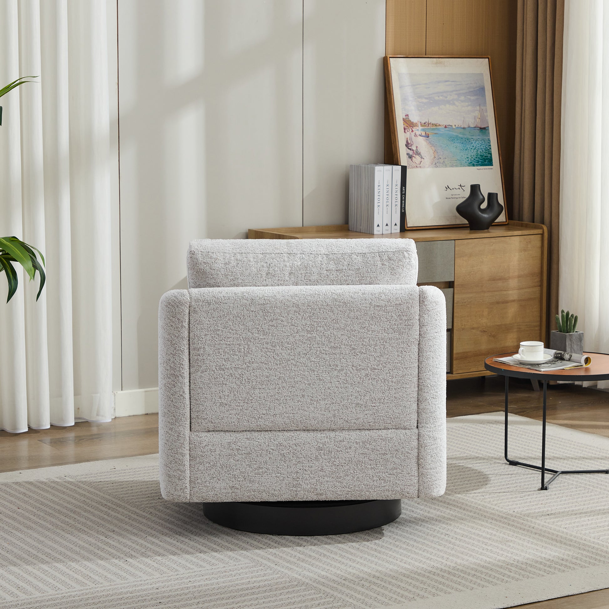 31.5"W Swivel Accent Chair And Comfy Round Accent Single Sofa Chair, 360 Degree Club Chair, Lounge Armchair For Living Room,Bedroom.Nursery.Beige Chenille Beige Chenille