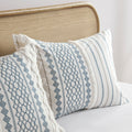 Cotton Printed Comforter Set With Chenille White Navy King Cal King King White Navy Cotton