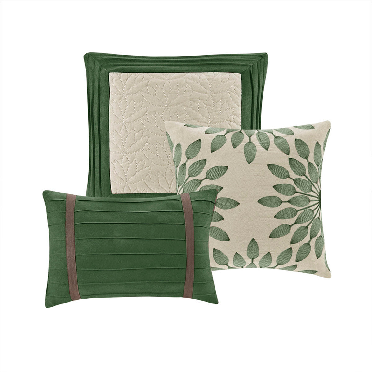 7 Pc Pieced Faux Suede Comforter Set Green Cal King California King Green Polyester