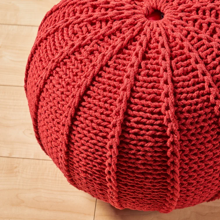 Knited Pouf Red Cotton