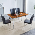 Table And Chair Set. Large Modern Rectangular Table With Brown Glass Top And Silver Metal Legs. It Comes With Soft And Comfortable Pu Seats, Faux Leather Upholstered Seats And Silver Metal Legs. Black,Brown Seats 4 Glass Metal