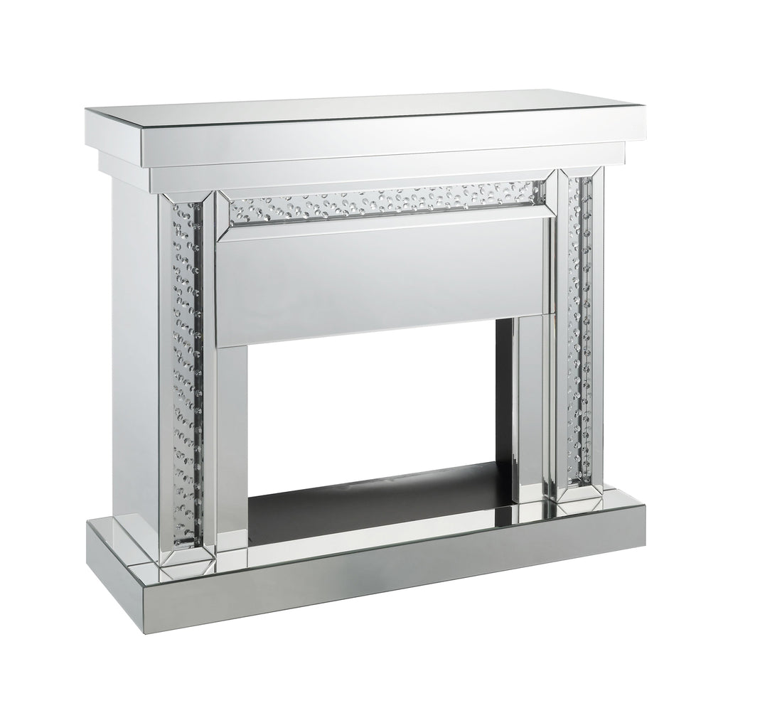 Wood And Mirror Electric Fireplace With Embedded Faux Crystals, Clear Clear Engineered Wood