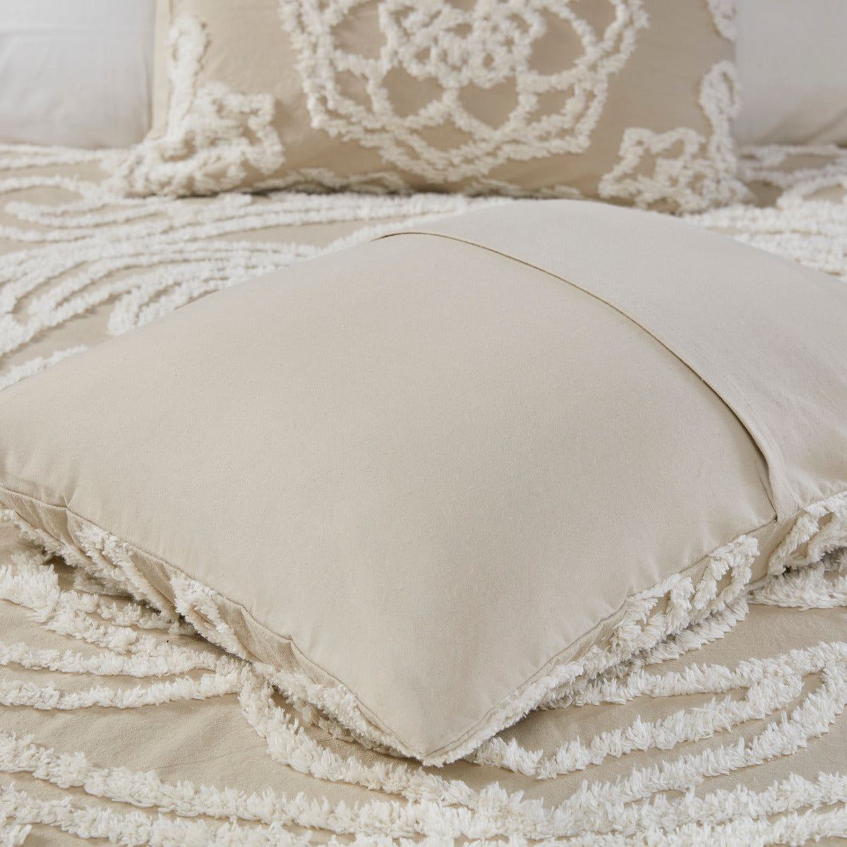 Tufted Cotton Chenille Medallion Fringe Coverlet Mini Set Taupe Full Queen Full Taupe Cotton