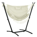 Outsunny Patio Hammock Chair With Stand, Outdoor Hammock Swing Hanging Lounge Chair With Side Pocket And Headrest, Cream White White Steel