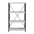 Industrial Bookshelf With 4 Shelves And Open Metal Frame, White And Black White Black Solid Wood