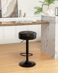 Round Storage Bar Stool Set Of 2, Black Faux Leather Height Adjustable Barstool, 360 Counter Height Swivel Stool, Armless Bar Chair With Metal Frame For Kitchen Counter Dining Living Room Black Set Of 2 Foam Pu Leather