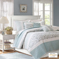 6 Piece Cotton Percale Quilt Set With Throw Pillows Aqua Full Queen Full Aqua Polyester