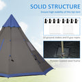 Outsunny 12Ft Camping Tent 6 7 Person 4 Season With 8 Mesh Windows, Outdoor Teepee Tent With Waterproof Material For Family And Friends Camping Blue Polyester