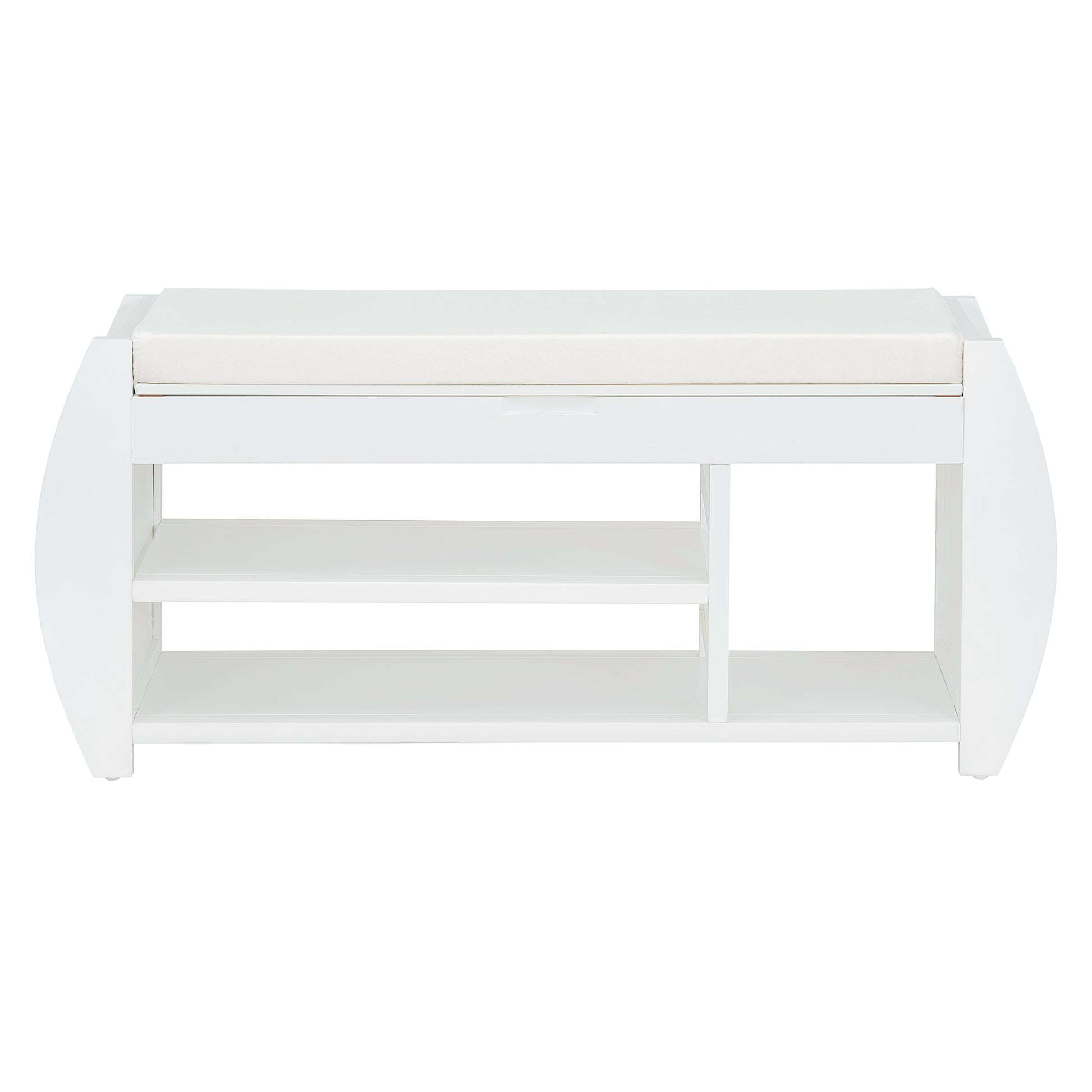 Retro Multifunctional Storage Bench With Cushion And Curved Side Panel For Entrance And Living Room Antique White Antique White Mdf
