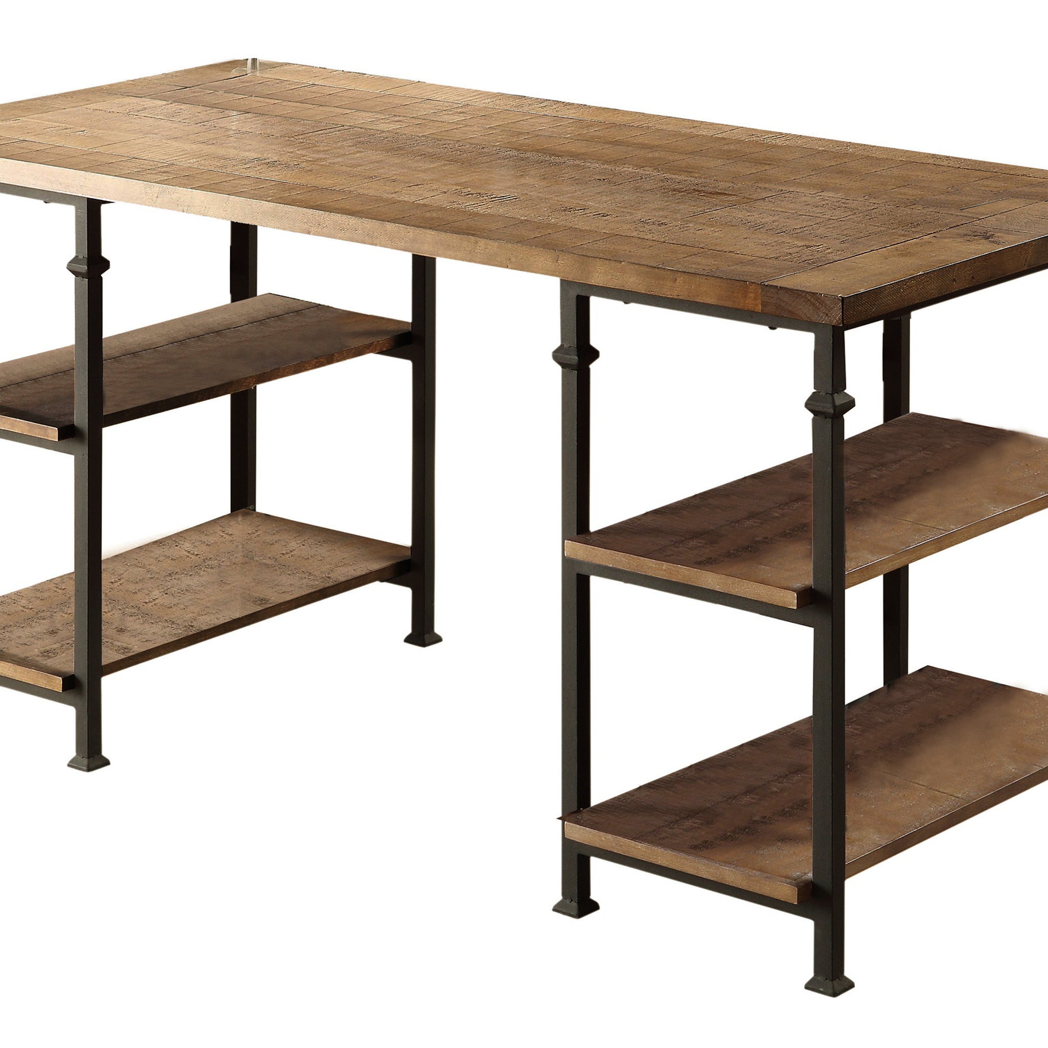 Vintage Industrial 1Pc Writing Desk With 4 Open Shelves Rustic Poplar Finish Solid Wood And Metal Furniture Modern Design Office Table Black Writting Desk Industrial,Modern,Vintage Shelves Rectangular Metal,Solid Wood