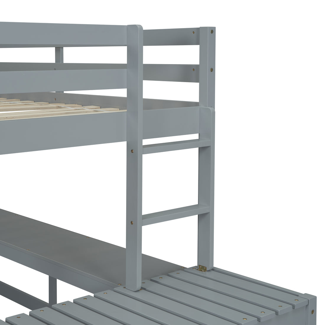 Full Size High Loft Bed With Built In Desk, Ladder Platform, Ladders, Guardrails ,Grey Full Grey Bedroom American Design Pine