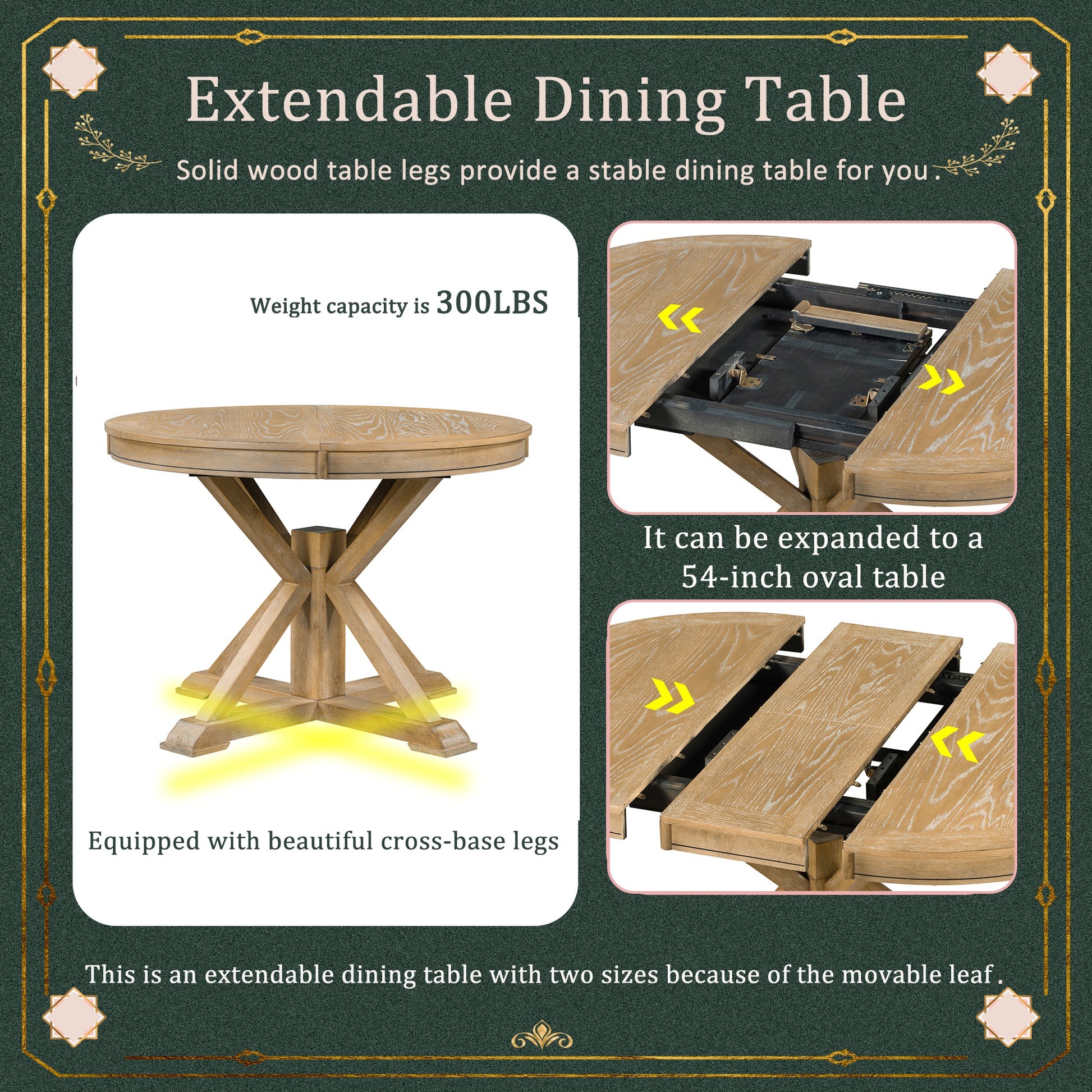 Functional Furniture Retro Style Dining Table Set With Extendable Table And 4 Upholstered Chairs For Dining Room And Living Room Natural Wood Wash Natural Wood Wash Solid Wood