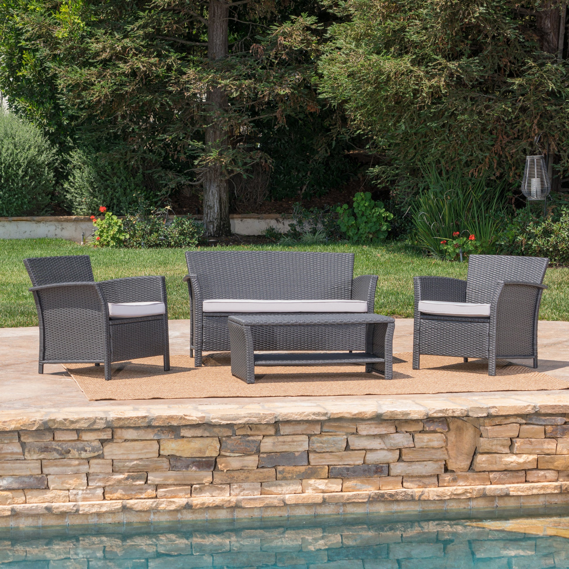 St Lucia 4Pc Sofa Set Grey Pe Rattan Iron Waterproof Fabric