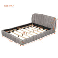 Queen Size Upholstered Platform Bed With Thick Fabric, Polyester, Gray Queen Gray Polyester