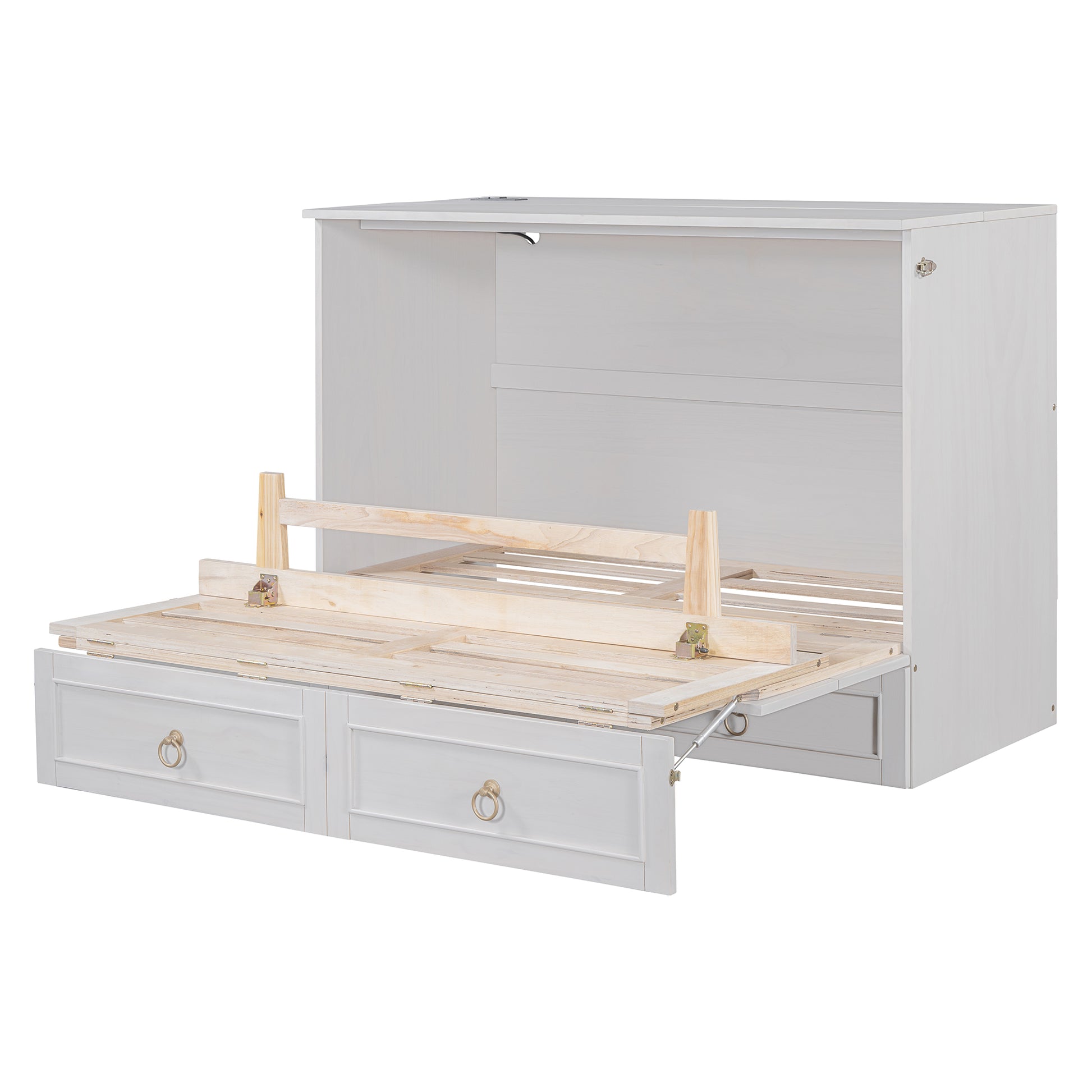 Full Size Murphy Bed With Large Drawers,White Full White Plywood