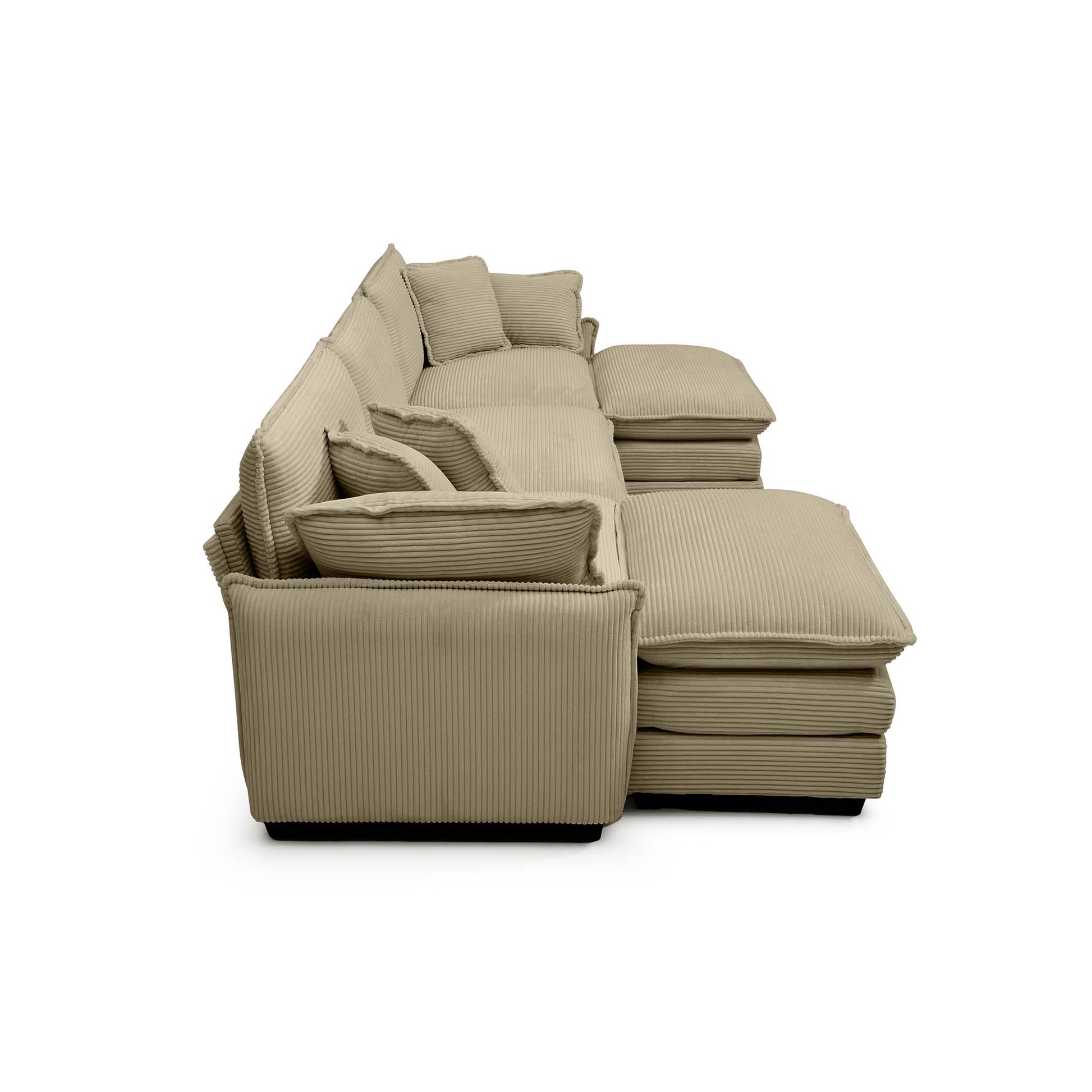 Oversized Modular Cushioned Sofa With Conversible Ottoman, 3 Seater Sofa With 2 Footstools, U Shape Sofa In Camel Corduroy Fabric Camel Corduroy 3 Seat