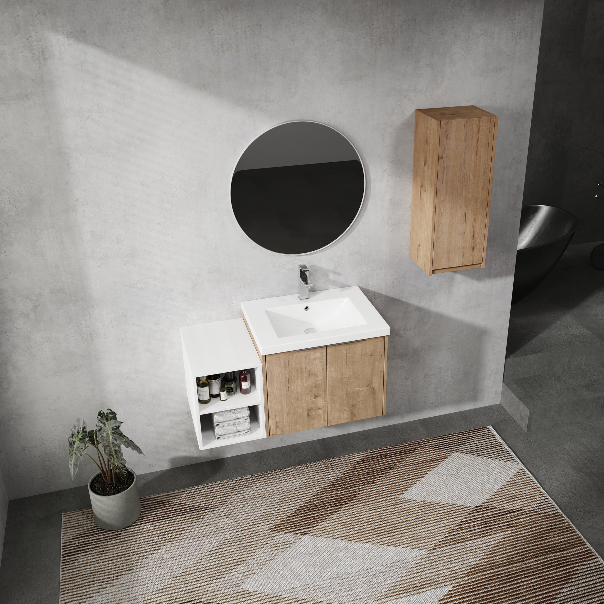 36" Wall Mounted Bathroom Vanity With Sink And Side Cabinet, Soft Close Doors,00112Imo 0624Imo 0612Gwh Combination Cabinet Kd Packing Imitative Oak Bathroom Modern Plywood Plywood