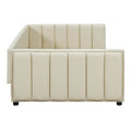Queen Size & Twin Xl Size Upholstered Platform Bed, Mother & Child Bed, Pu Leather, Beige Beige Pu Leather