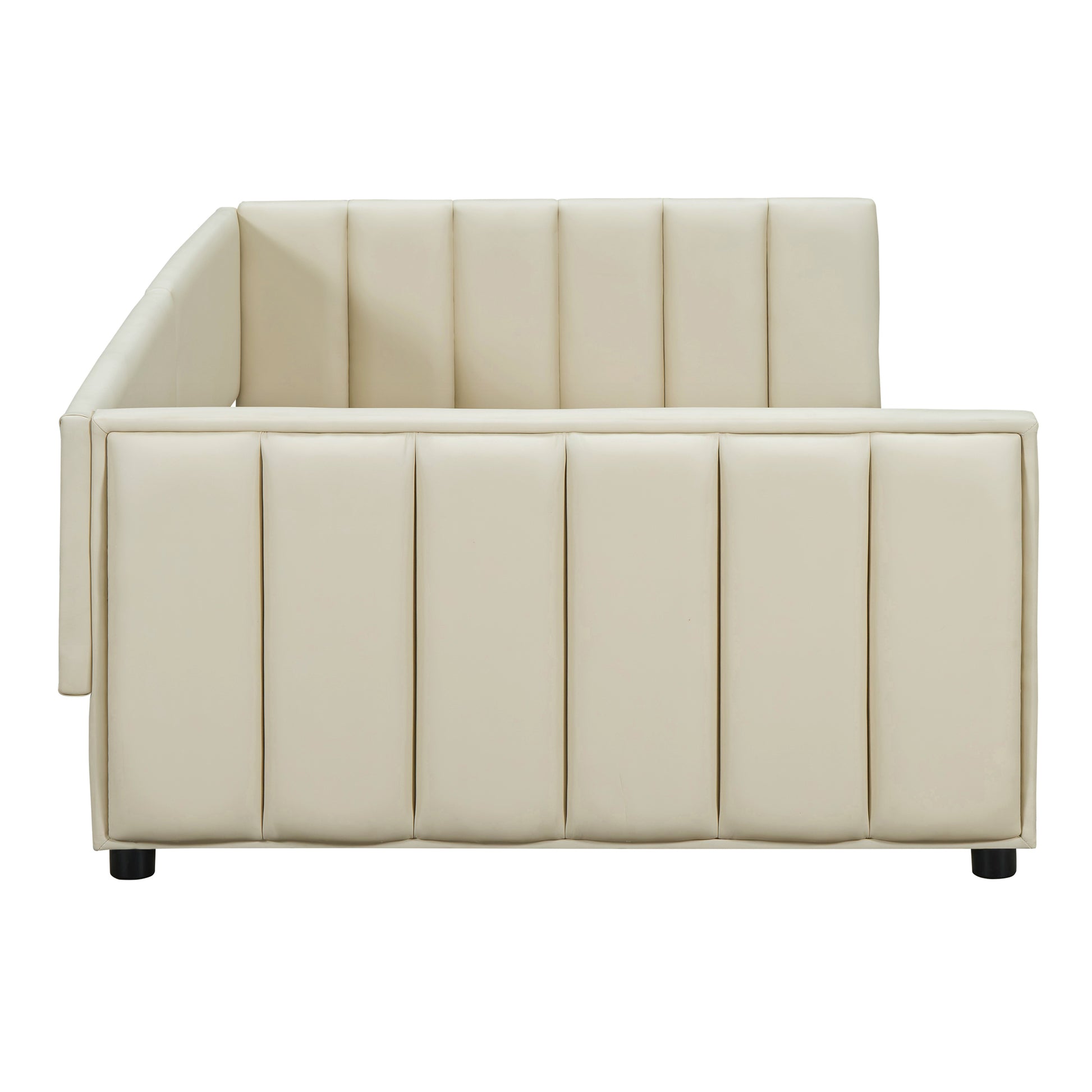 Queen Size & Twin Xl Size Upholstered Platform Bed, Mother & Child Bed, Pu Leather, Beige Beige Pu Leather