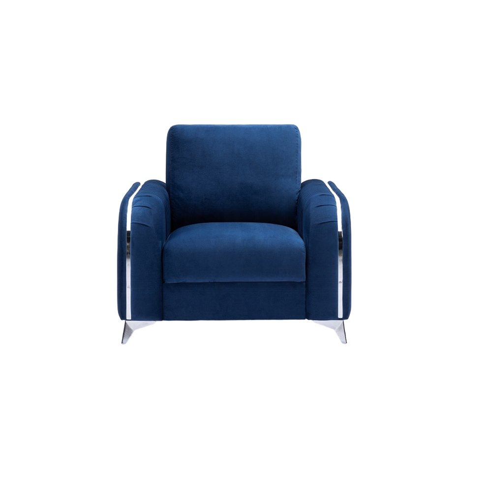 Blue Accent Chair With Metal Leg With Chrome Trim Accents Blue Primary Living Space Modern Wood Fabric